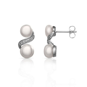 Boucles d'oreilles argent 925 double perle de culture de Chine et zirconias