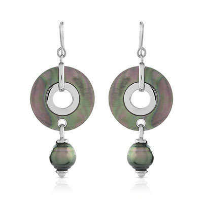 Boucles d'oreilles argent perles de culture de tahiti nacre