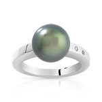 Bague argent 925 perle de culture de Tahiti diamant