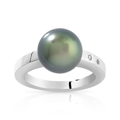 Bague argent perle de culture de tahiti diamants