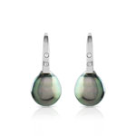 Boucles d&rsquo;oreilles argent 925 perles de Tahiti diamant