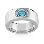 Bague argent 925 topaze bleue traitée diamant