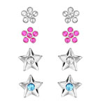 Ensemble de 4 paires boucles d'oreilles argent 925 strass
