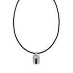 Collier acier onyx cordon noir