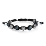Bracelet acier cristal cordon nylon noir