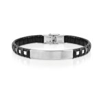 Bracelet acier cuir noir 21 cm