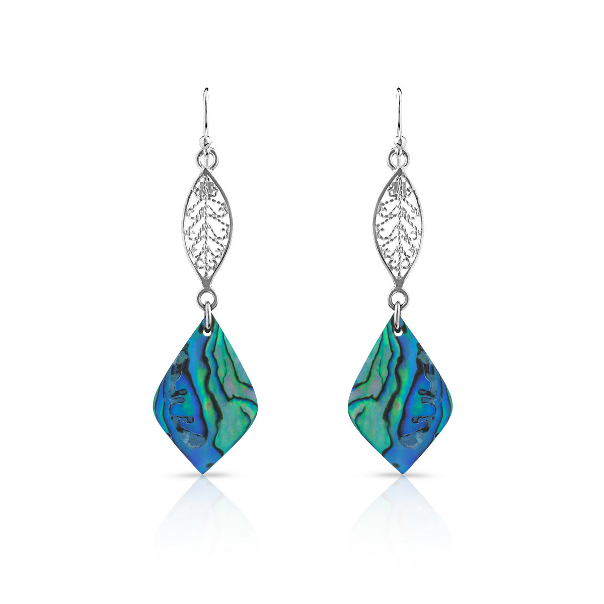 Boucles d'oreilles argent 925 pendants losanges nacre abalone