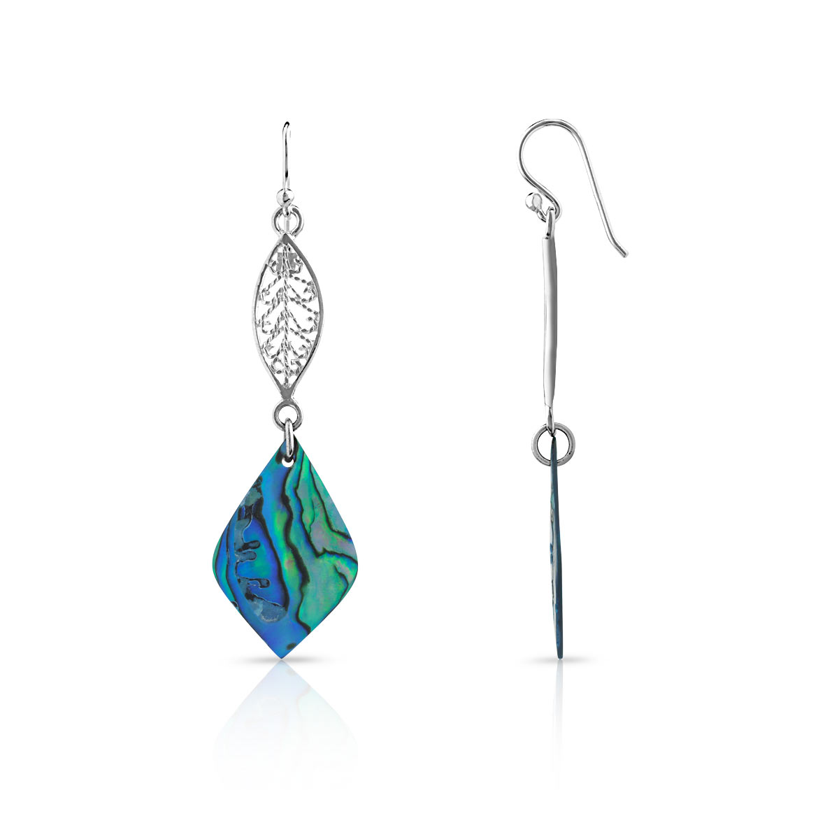 Boucles d'oreilles argent 925 pendants losanges nacre abalone - vue D1