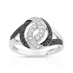 Bague or 375 blanc zirconia noir et blanc
