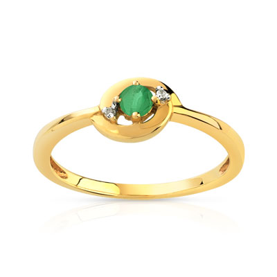 Bague or 375 jaune 2 tons émeraude et diamant