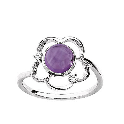 Bague or 375 blanc améthyste et diamant