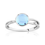 Bague or 375 blanc topaze bleue trait&eacute;e et diamant