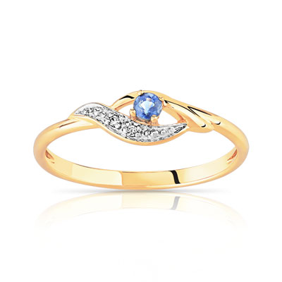 Bague or 2 tons 375 saphir zirconias