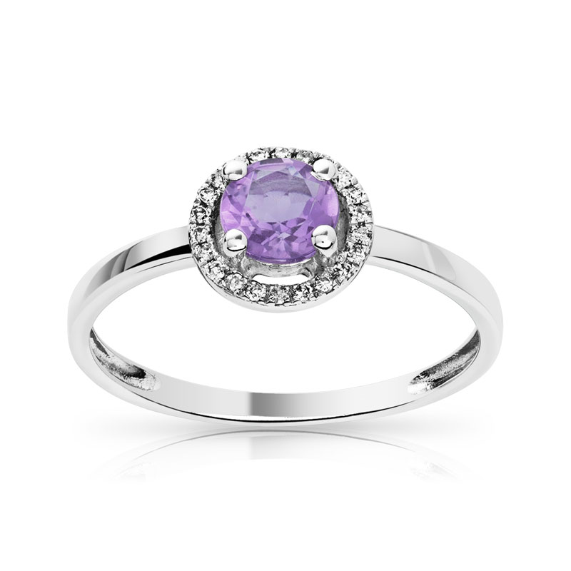 Bague or 375 blanc améthyste et diamant - vue 1 Bague or 375 blanc améthyste et diamant - vue 1