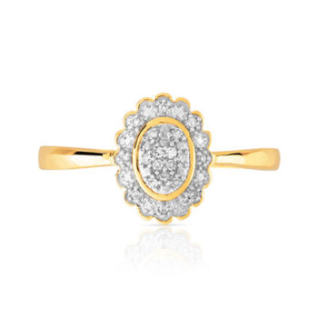 Bague or 375 2 tons fleur diamants