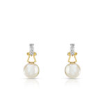 Boucles d&rsquo;oreilles or 375 2 tons perle cult. Chine diamant