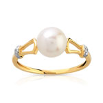 Bague or 375 2 tons perle de Culture de Chine diamant
