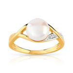 Bague or 375 2 tons perle de culture de Chine diamant