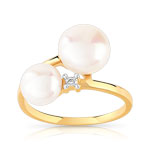 Bague or 375 2 tons perle de culture de chine diamant