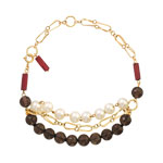 Brac. or 375 jaune perle de culture de chine quartz bois