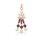 Pend. or 375 jaune perle de culture de chine quartz bois