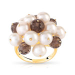 Bague or 375 jaune perle de culture de chine quartz fum&eacute;