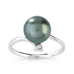 Bague or 375 blanc perle de culture de tahiti et zirconia