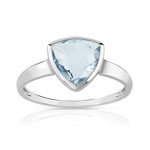 Bague or 375 blanc topaze bleue trait&eacute;e