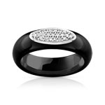 Bague or 375 blanc c&eacute;ramique noire et diamant