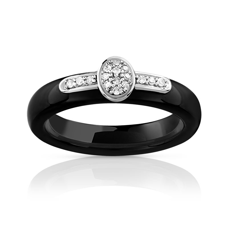 bague or 375 blanc ceramique noire et diamant bague en or blanc 375 et ...