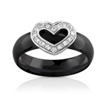 Bague or 375 blanc c&eacute;ramique noire et diamant