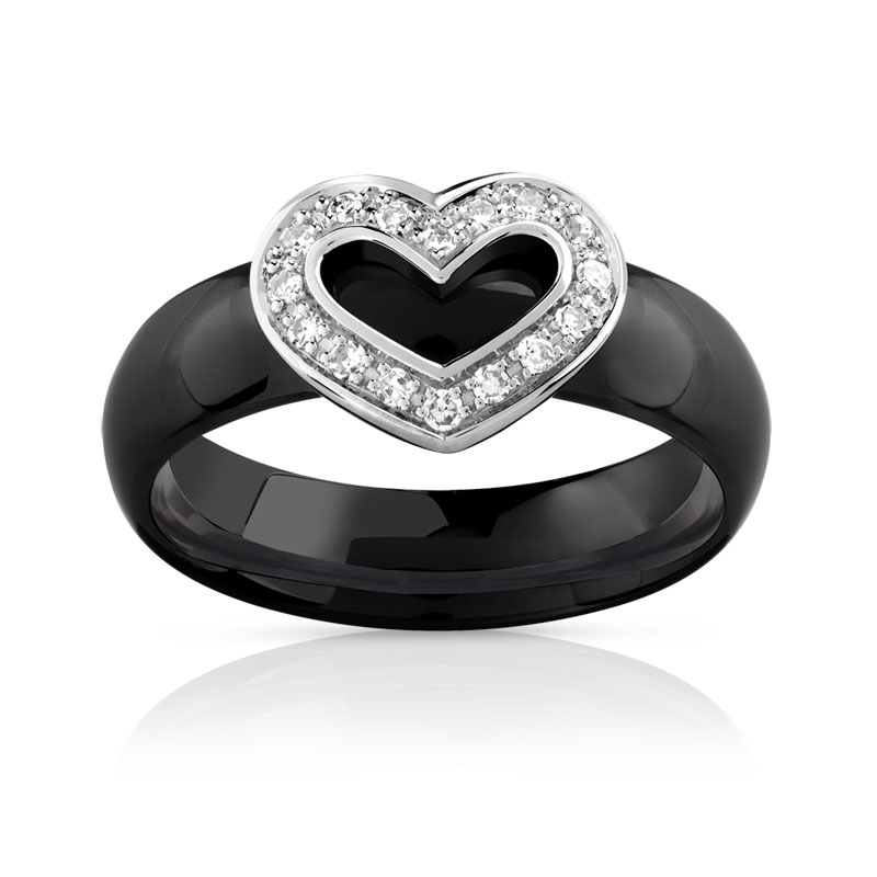 bague or 375 blanc ceramique noire et diamant bague en or blanc 375 et ...