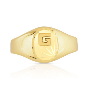 Chevalière or 375 jaune diamanté 1 initiale