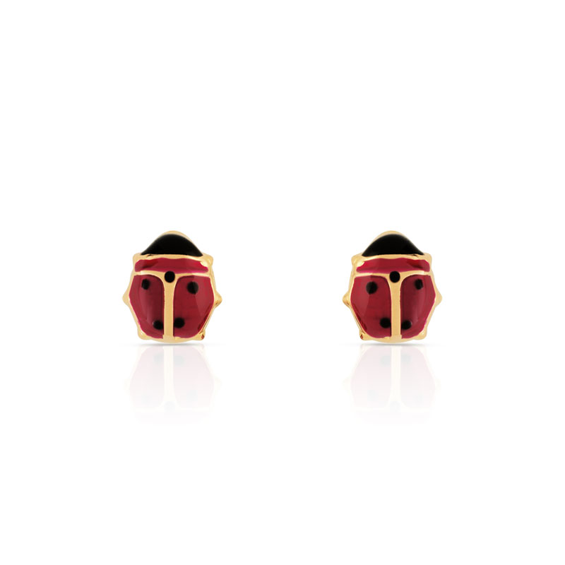 Boucles d'oreilles or 375 jaune coccinelles laques