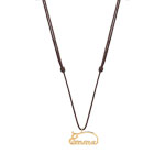 Collier or 375 jaune pr&eacute;nom sur cordon chocolat