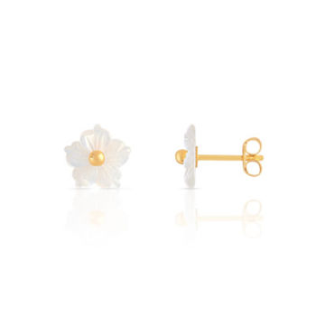 Boucles d'oreilles or 375 jaune fleurs en nacre