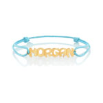 Bracelet or 375 jaune pr&eacute;nom sur cordon bleu