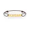 Bracelet or 375 jaune prénom sur cordon chocolat
