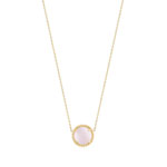 Collier or 375 jaune pierre imitation quartz rose