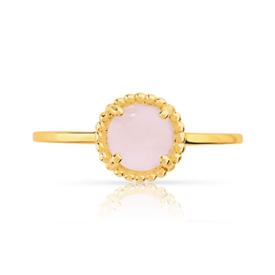 Bague Or 375 Jaune Pierre Imitation Quartz Rose Femme Bague MATY