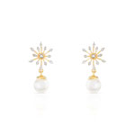 Boucle d&rsquo;oreilles or 375 jaune perles de chine diamant