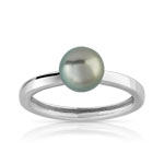 Bague or blanc 375 perle de culture de Tahiti