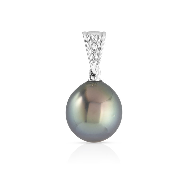 Pendentif or 375 blanc perle de culture de Tahiti diamant