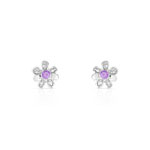 Boucles d&rsquo;oreilles or 375 blanc am&eacute;thyste et diamant