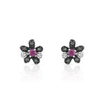 Boucles d&rsquo;oreilles or 375 blanc  pierre fine diamant