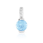 Pendentif or 375 blanc topaze bleue trait&eacute;e et diamant