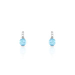Boucles d&rsquo;oreilles or 375 blanc topaze bleue et diamant