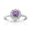 Bague or 375 blanc améthyste et diamant