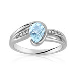 Bague or 375 blanc topaze bleue trait&eacute;e et diamant