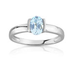 Bague or 375 blanc topaze bleue trait&eacute;e